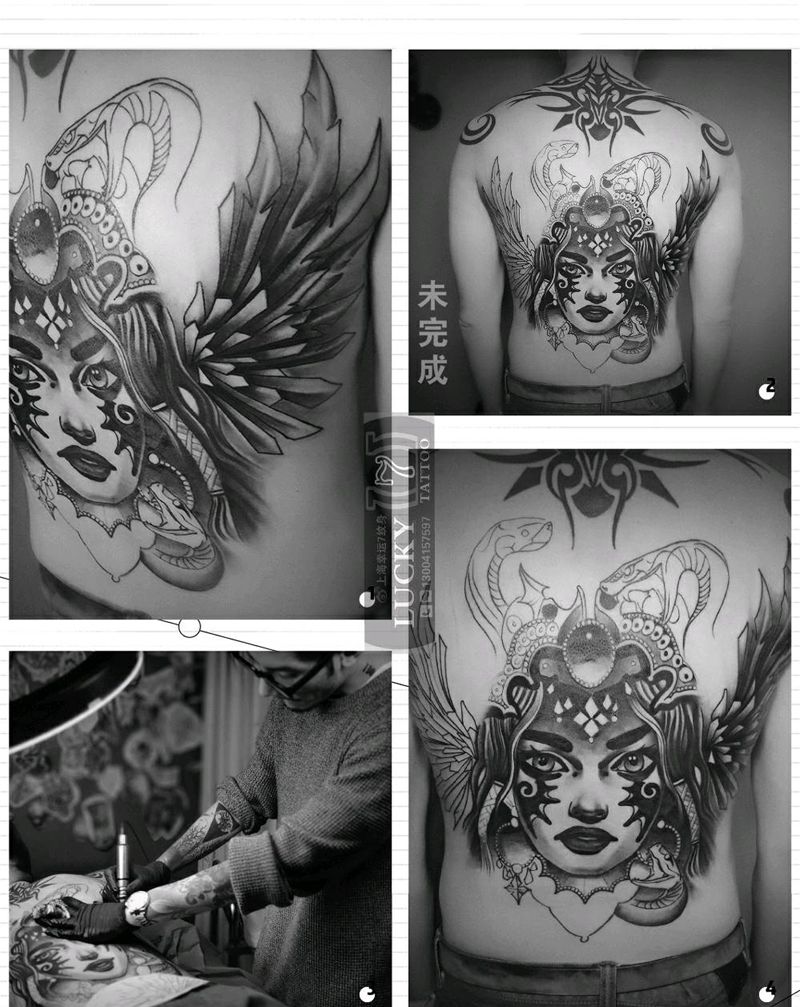 大背美杜莎|幸运7纹身纹身图片_背部未完成纹身图案