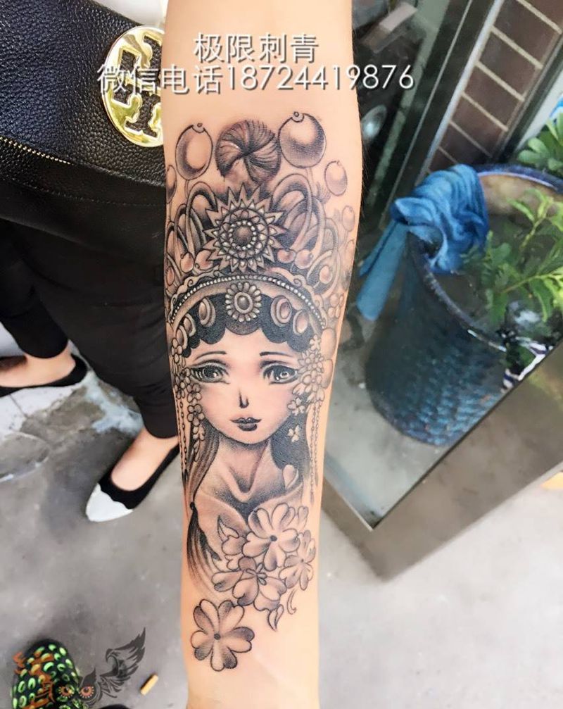 花旦纹身图片_成品手臂传统人物纹身图案