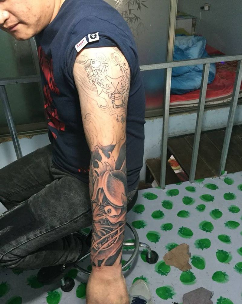 花臂纹身图片_成品手臂欧美人物纹身图案