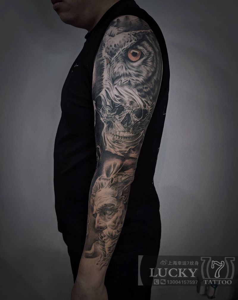 欧美花臂|幸运7纹身纹身图片_手臂欧美写实纹身图案