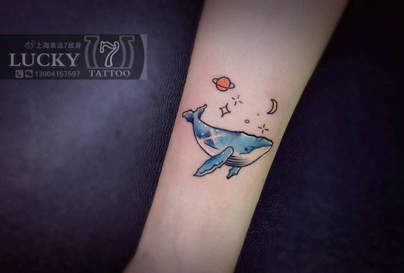 鲸鱼|幸运7纹身纹身图片_手臂小清新纹身图案