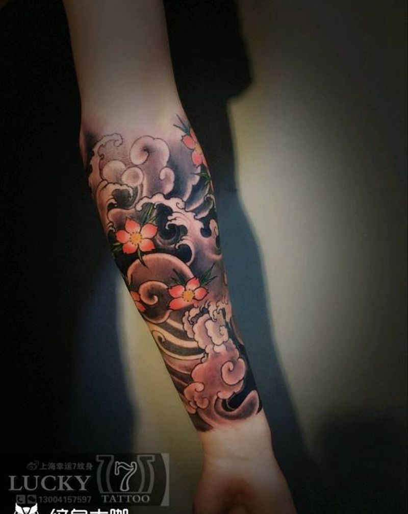 遮盖|传统樱花|幸运7纹身纹身图片_手臂传统遮盖成品纹身图案