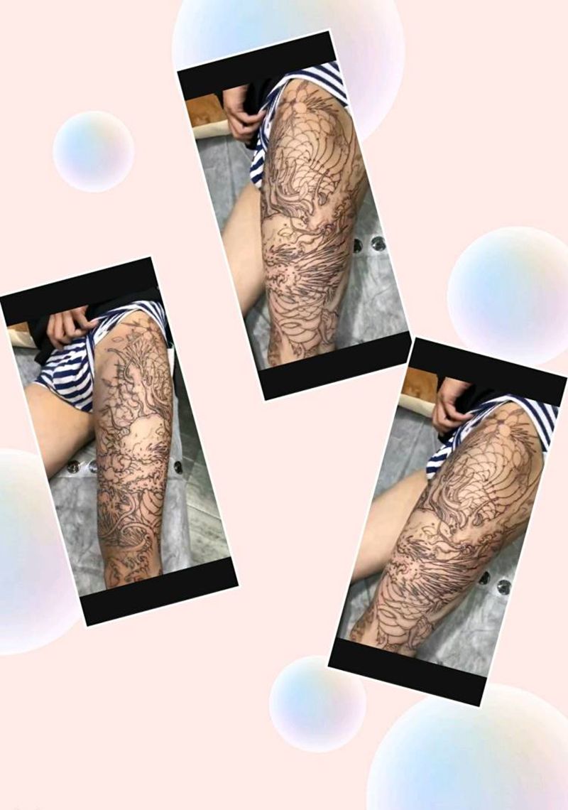 龙纹身图片_腿部新传统纹身图案