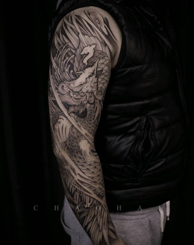 花臂 凤凰纹身图片_手臂新传统花臂凤凰新传统纹身图案