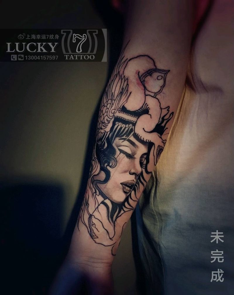 蛇女|美杜莎|幸运7纹身纹身图片_手臂欧美纹身图案
