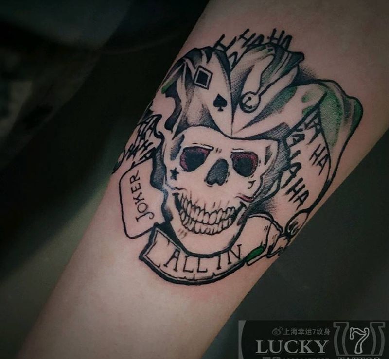骷髅小丑|幸运7纹身纹身图片_手臂纹身图案