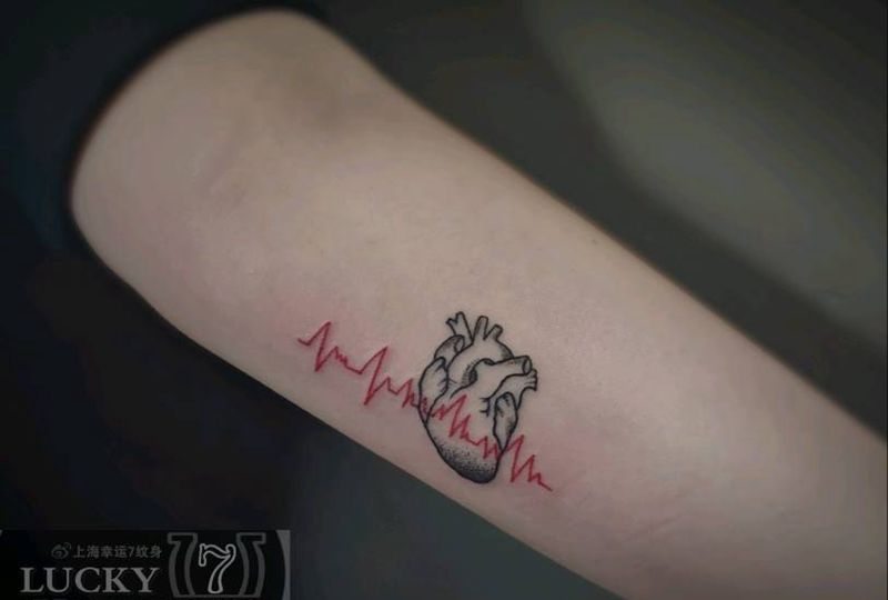 心电图|心脏|幸运7纹身纹身图片_手臂小清新纹身图案