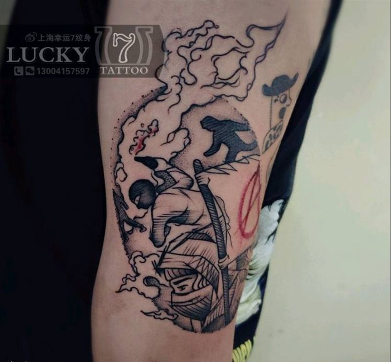 个性拼接|幸运7纹身纹身图片_手臂点刺纹身图案