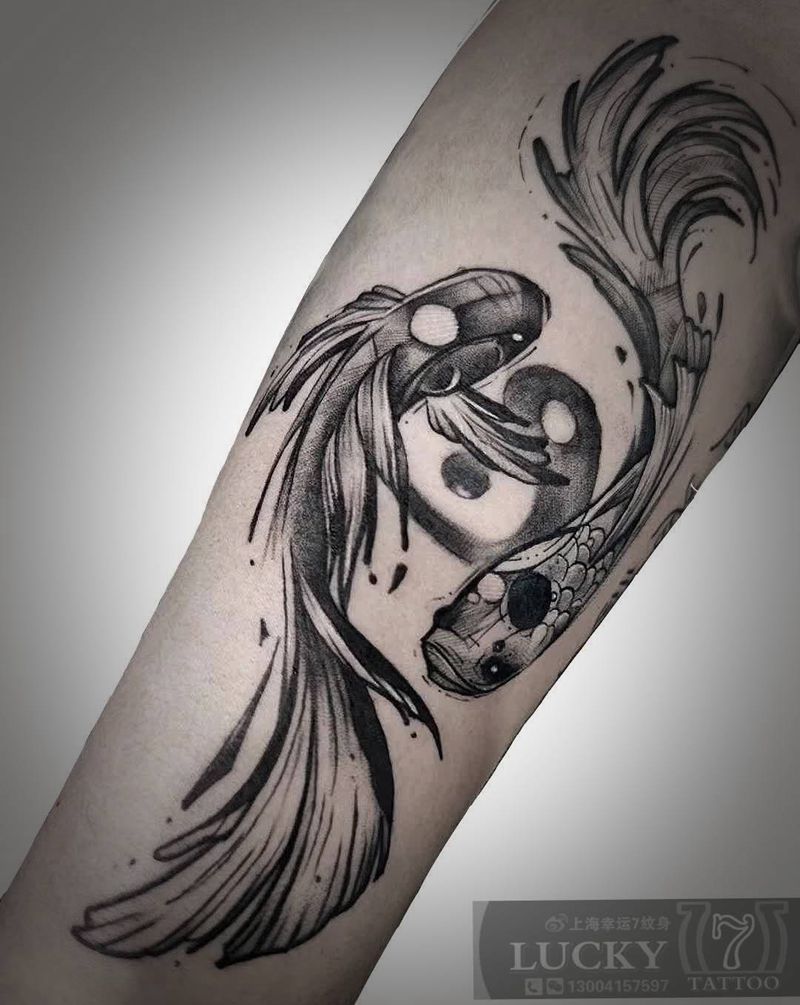 太极阴阳鱼|水墨|幸运7纹身纹身图片_手臂水墨纹身图案