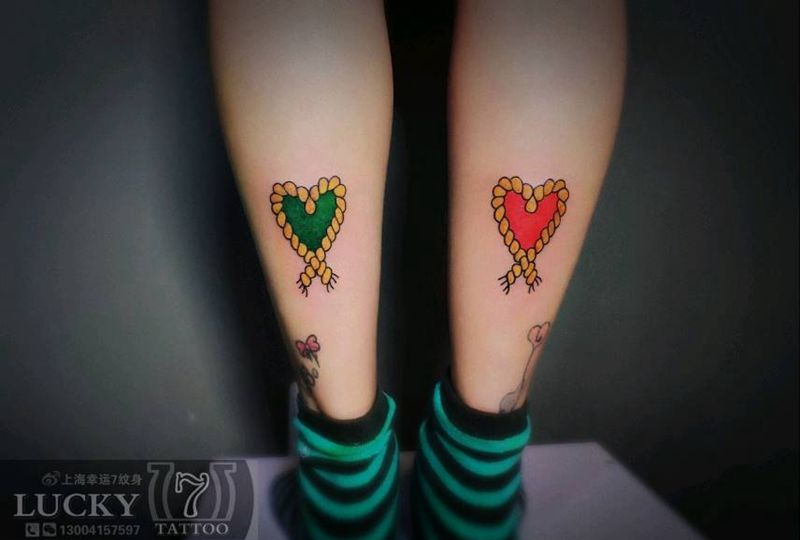 心形|幸运7纹身纹身图片_腿部Old School几何纹身图案