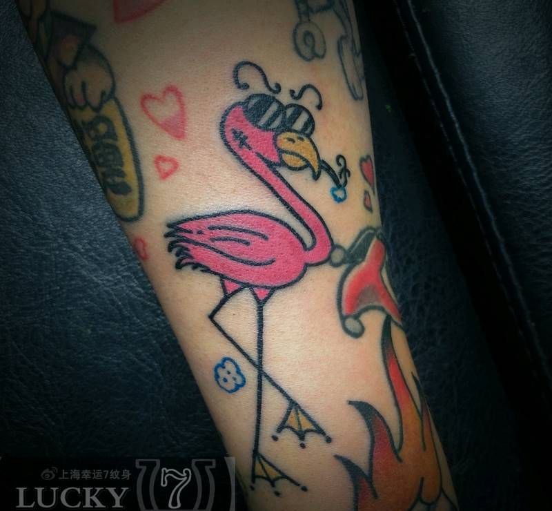 火烈鸟|幸运7纹身纹身图片_手臂Old School纹身图案