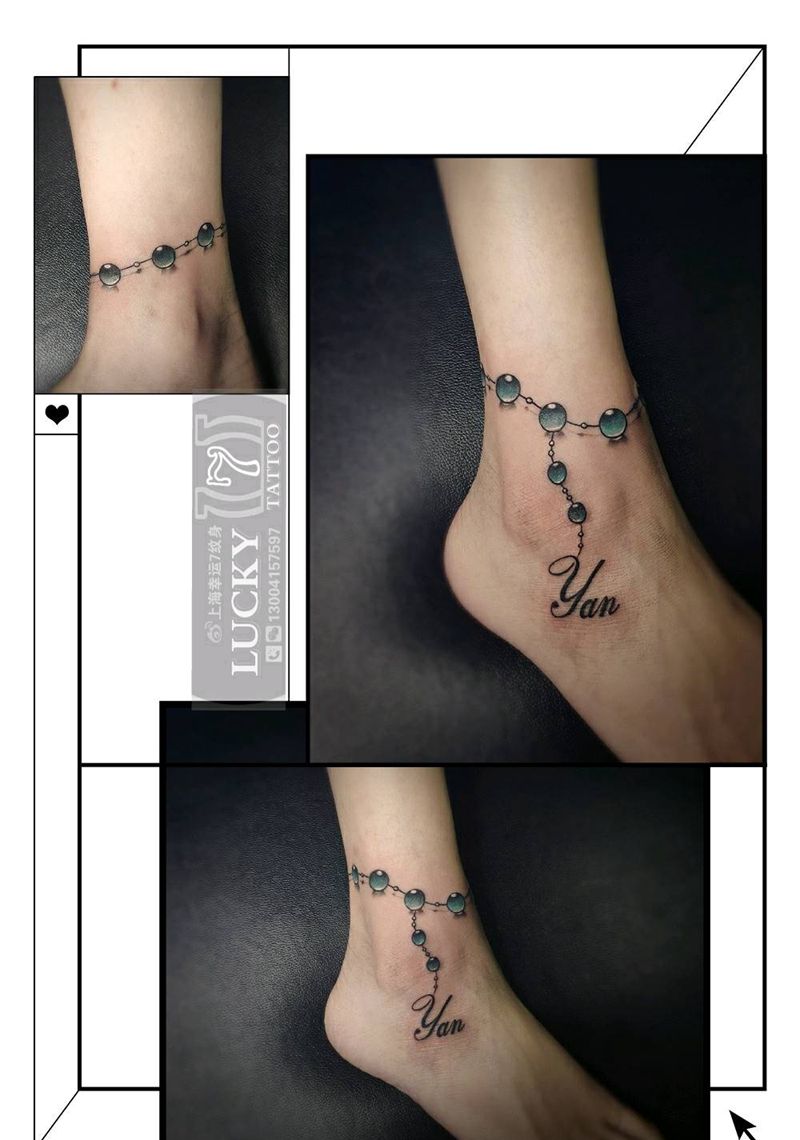 字母脚链|幸运7纹身纹身图片_脚踝纹身图案