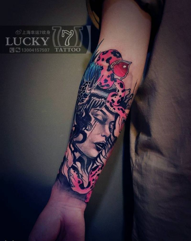 美杜莎|幸运7纹身纹身图片_手臂欧美人物鬼神成品纹身图案