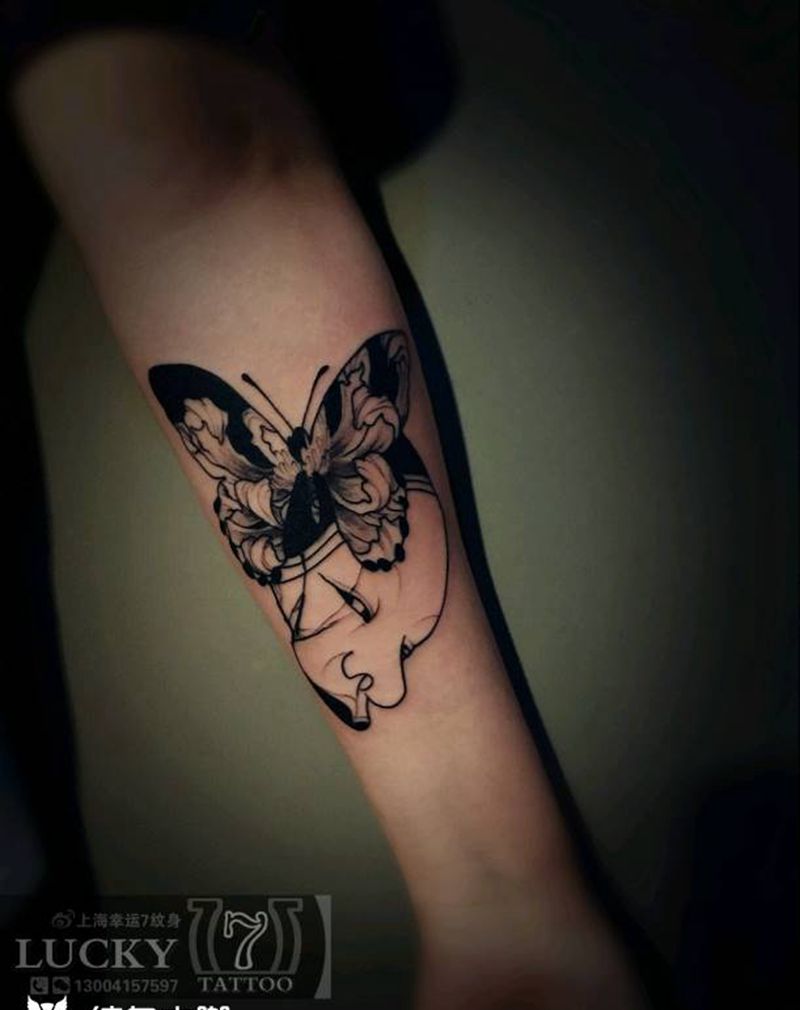 般若面具|幸运7纹身纹身图片_手臂鬼神暗黑成品纹身图案