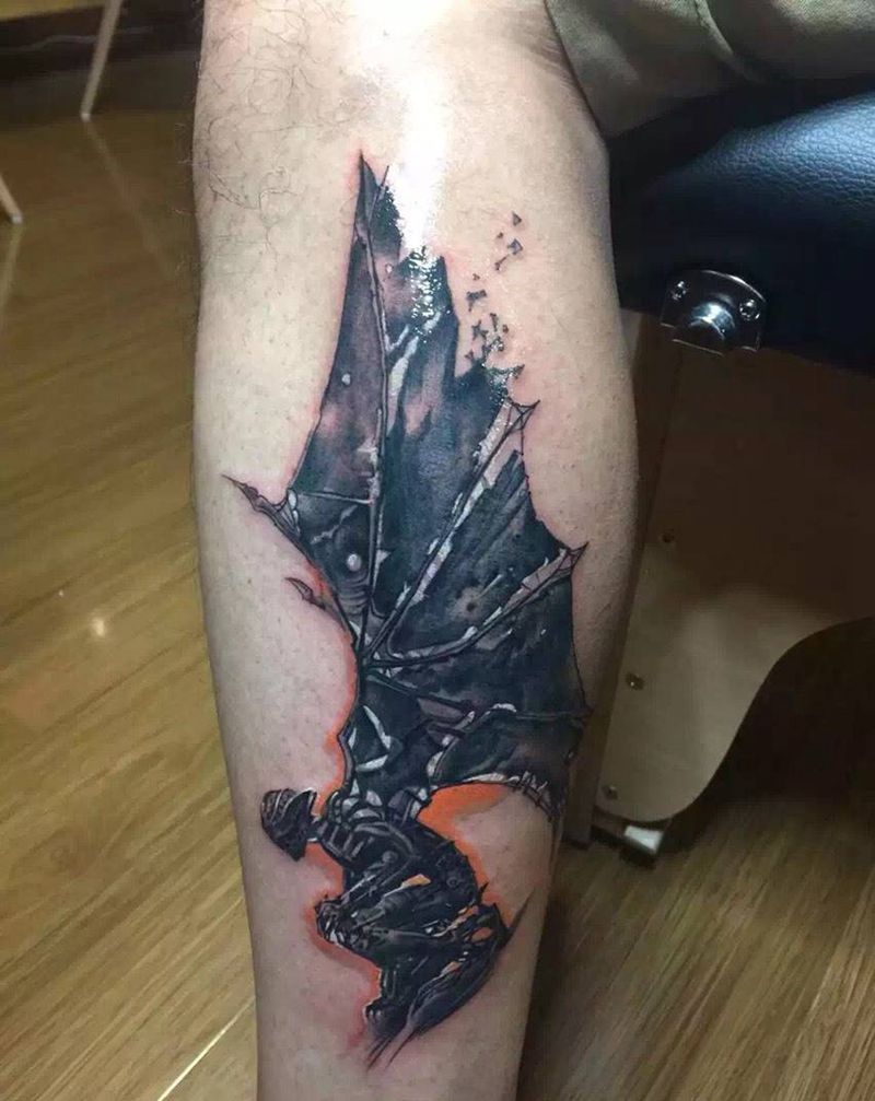 恶魔纹身图片_成品腿部欧美鬼神纹身图案