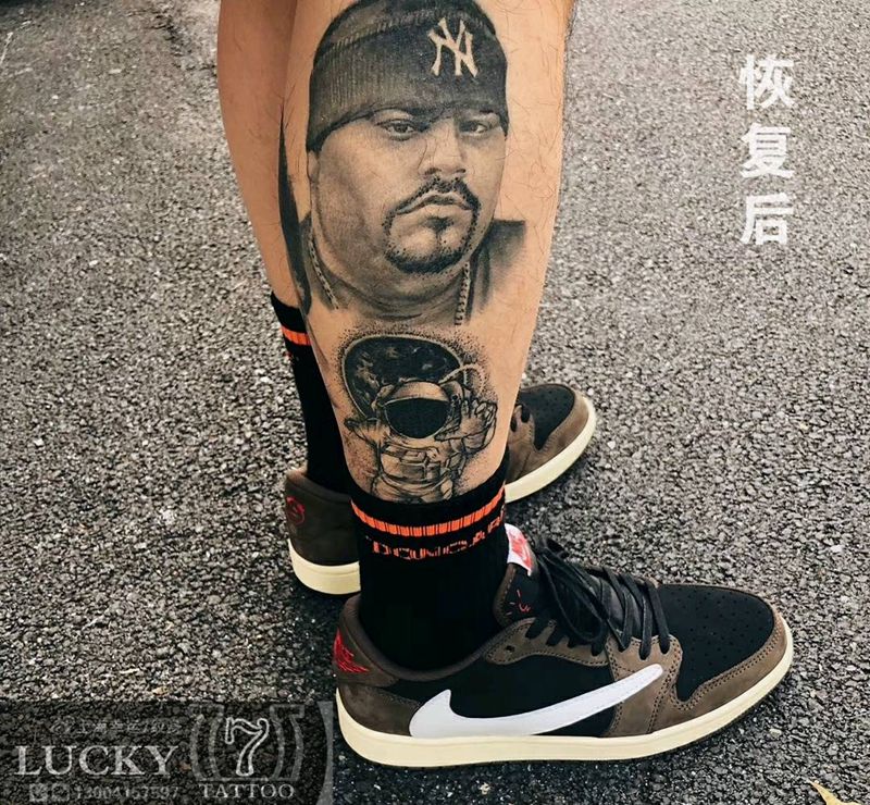 肖像恢复后|幸运7纹身纹身图片_腿部欧美写实纹身图案