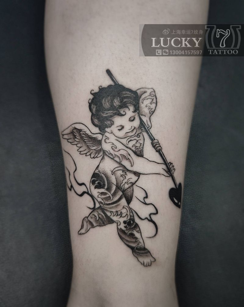小天使丘比特|幸运7纹身纹身图片_脚踝清新纹身图案