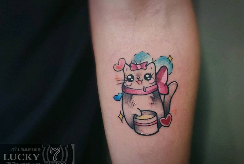 招财小猫|幸运7纹身纹身图片_手臂卡通纹身图案