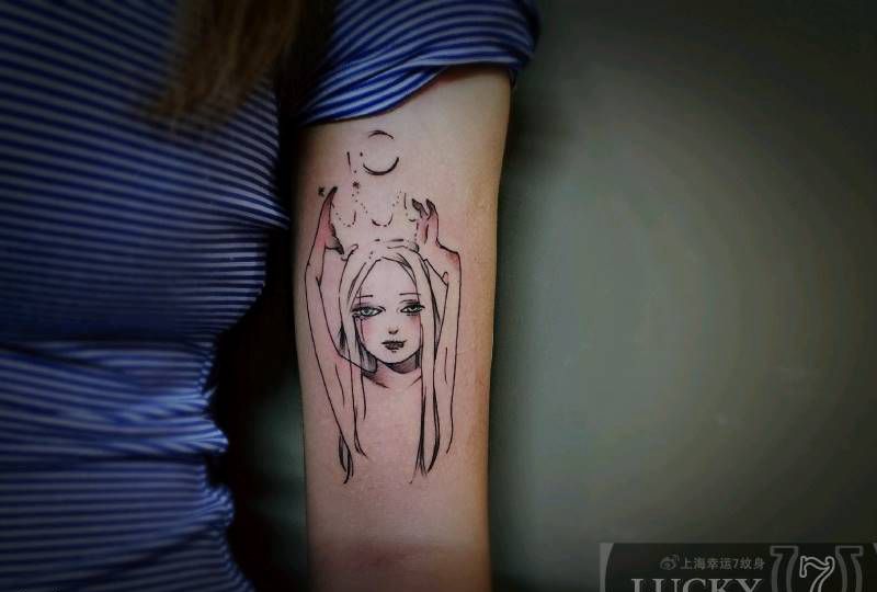美少女|幸运7纹身纹身图片_手臂小清新纹身图案