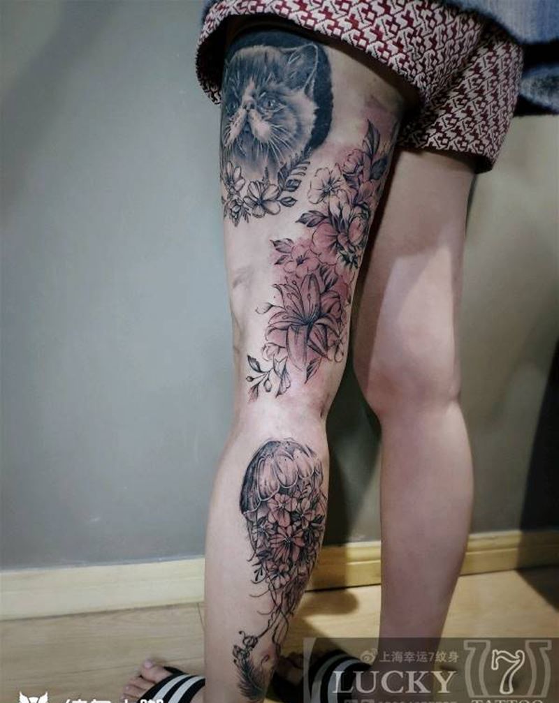 胎记遮盖|花腿设计|幸运7纹身纹身图片_腿部遮盖纹身图案