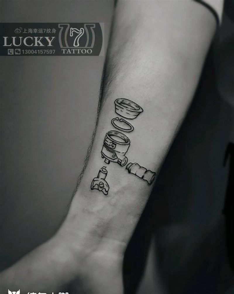 咖啡机手柄|幸运7纹身纹身图片_手臂图腾小清新线条纹身图案