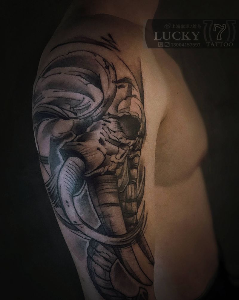 骷髅大象|幸运7纹身纹身图片_手臂暗黑纹身图案