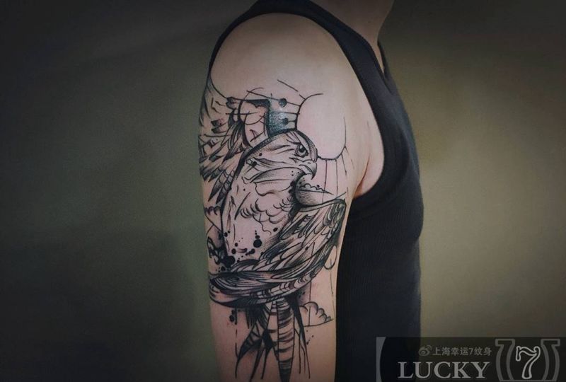 老鹰|幸运7纹身纹身图片_手臂纹身图案