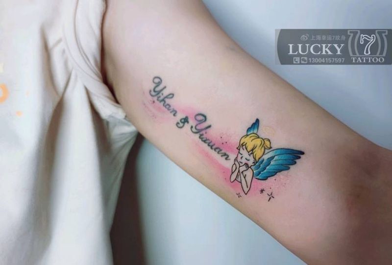水彩小天使|幸运7纹身纹身图片_手臂水彩纹身图案