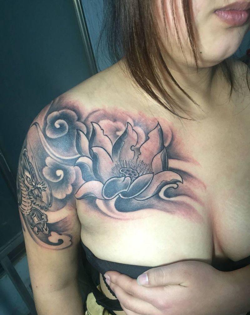 半甲纹身图片_成品手臂胸部传统植物动物纹身图案