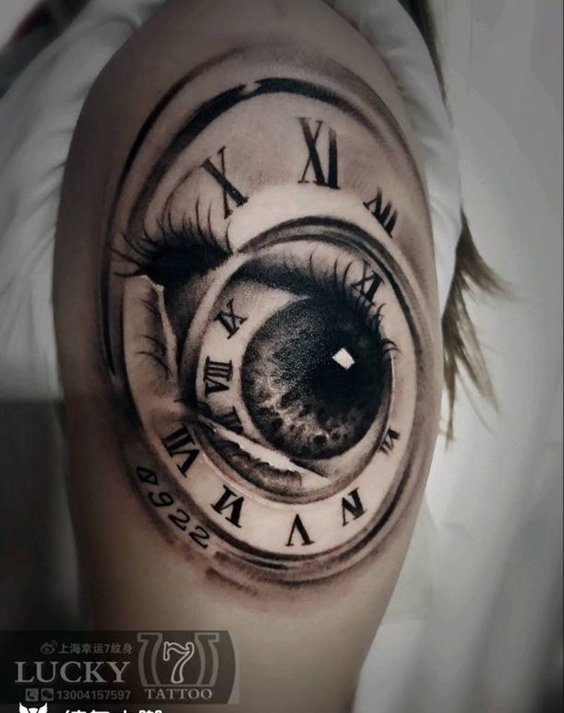钟表|眼睛|幸运7纹身纹身图片_手臂欧美成品纹身图案