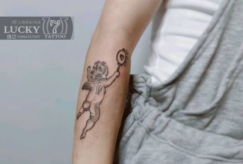 盖疤|小天使|幸运7纹身纹身图片_手臂盖疤纹身图案