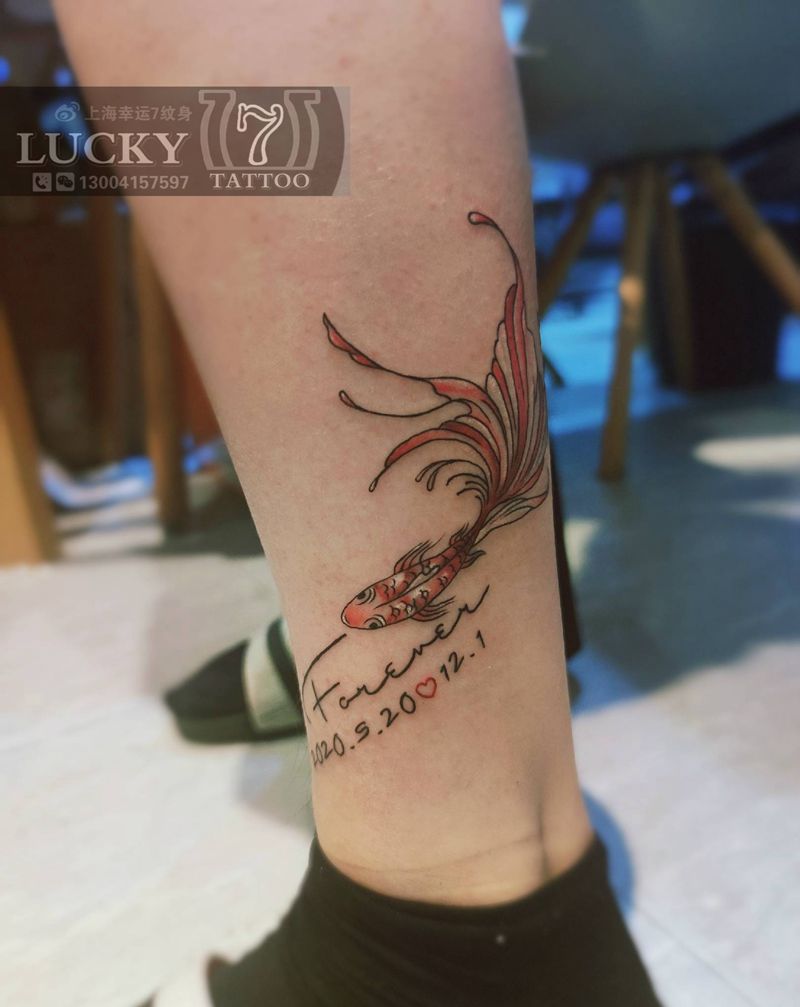 情侣小金鱼|幸运7纹身纹身图片_脚踝小清新纹身图案