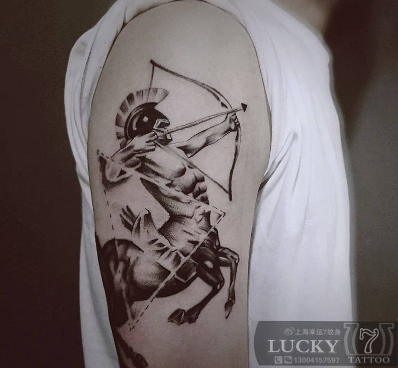 人马射手座|幸运7纹身纹身图片_手臂欧美写实纹身图案