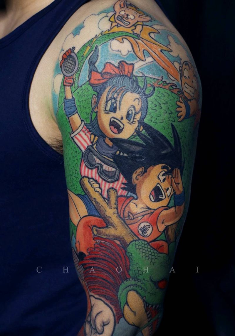 七龙珠纹身图片_手臂New School七龙珠卡通彩色纹身图案