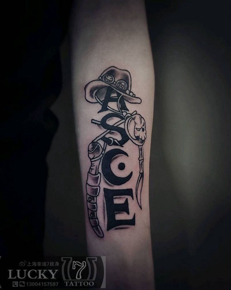 海贼王艾斯|幸运7纹身纹身图片_手臂New School纹身图案