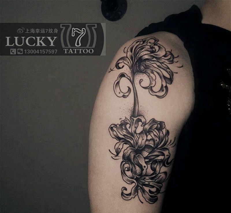 点刺|彼岸花|幸运7纹身纹身图片_手臂点刺纹身图案