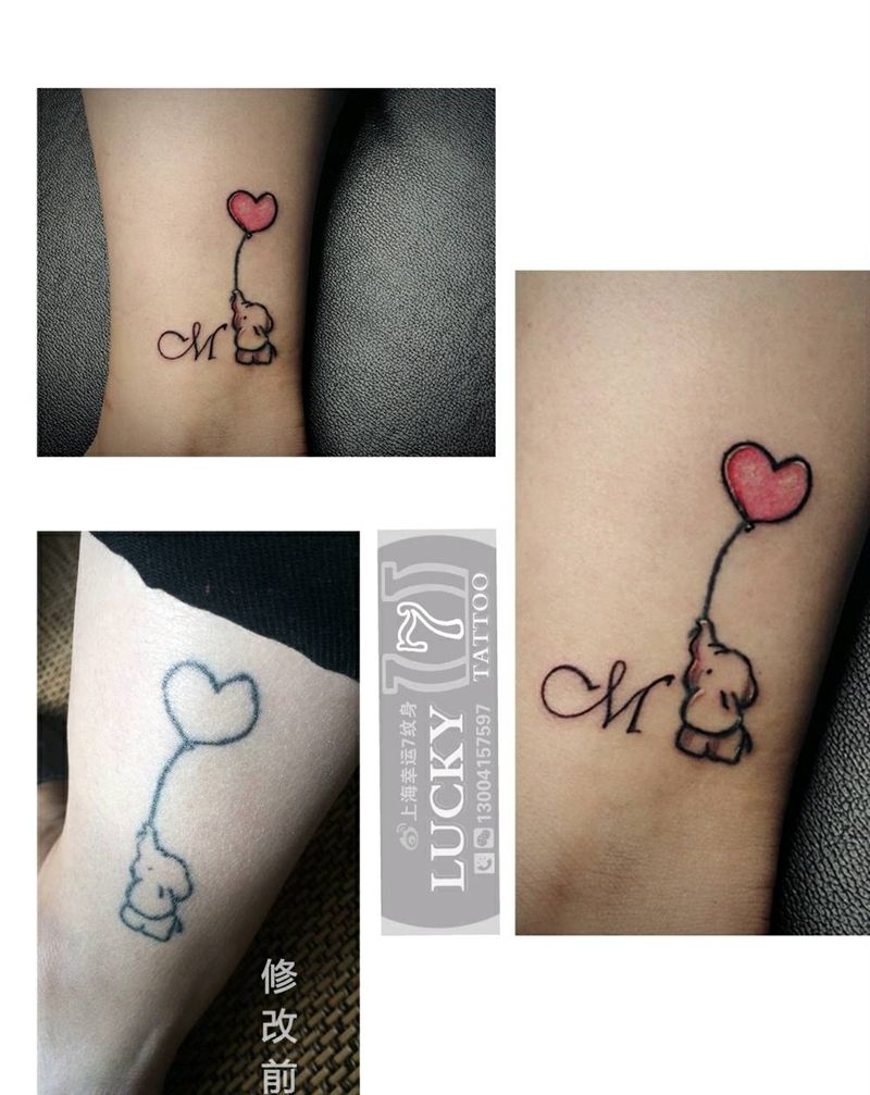 精修|小象|幸运7纹身纹身图片_腿部小清新精修纹身图案