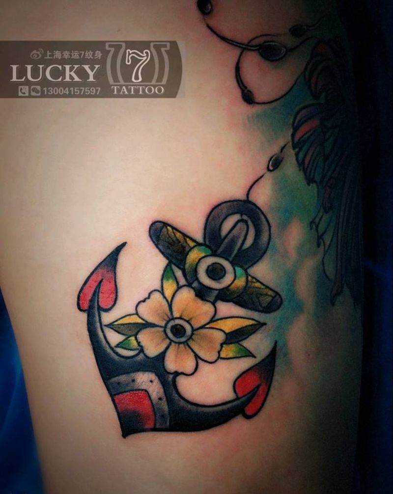 船锚纹身纹身图片_腿部欧美彩色成品纹身图案