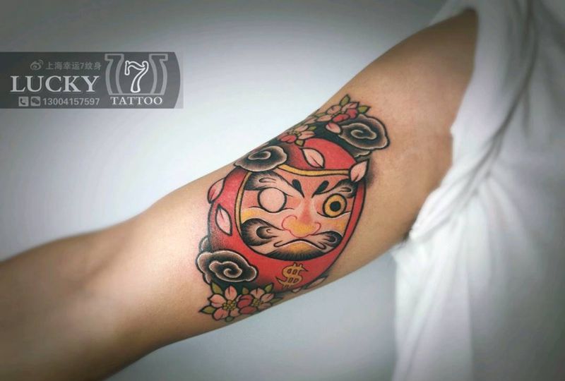 达摩不倒翁|幸运7纹身纹身图片_手臂新传统纹身图案