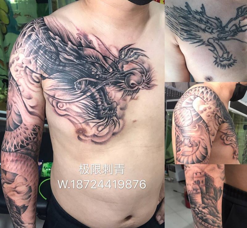 遮盖龙头纹身。纹身图片