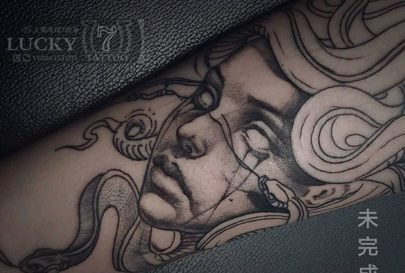 美杜莎|幸运7纹身纹身图片_手臂未完成纹身图案