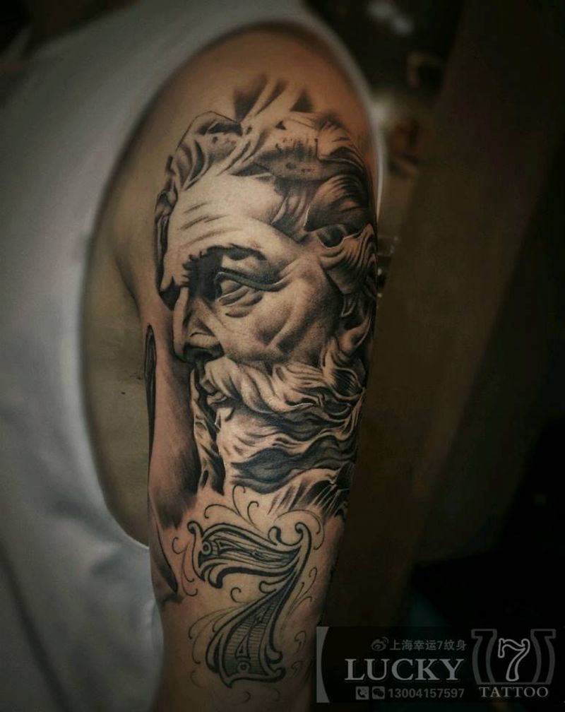 海王波塞冬|幸运7纹身纹身图片_手臂欧美写实纹身图案