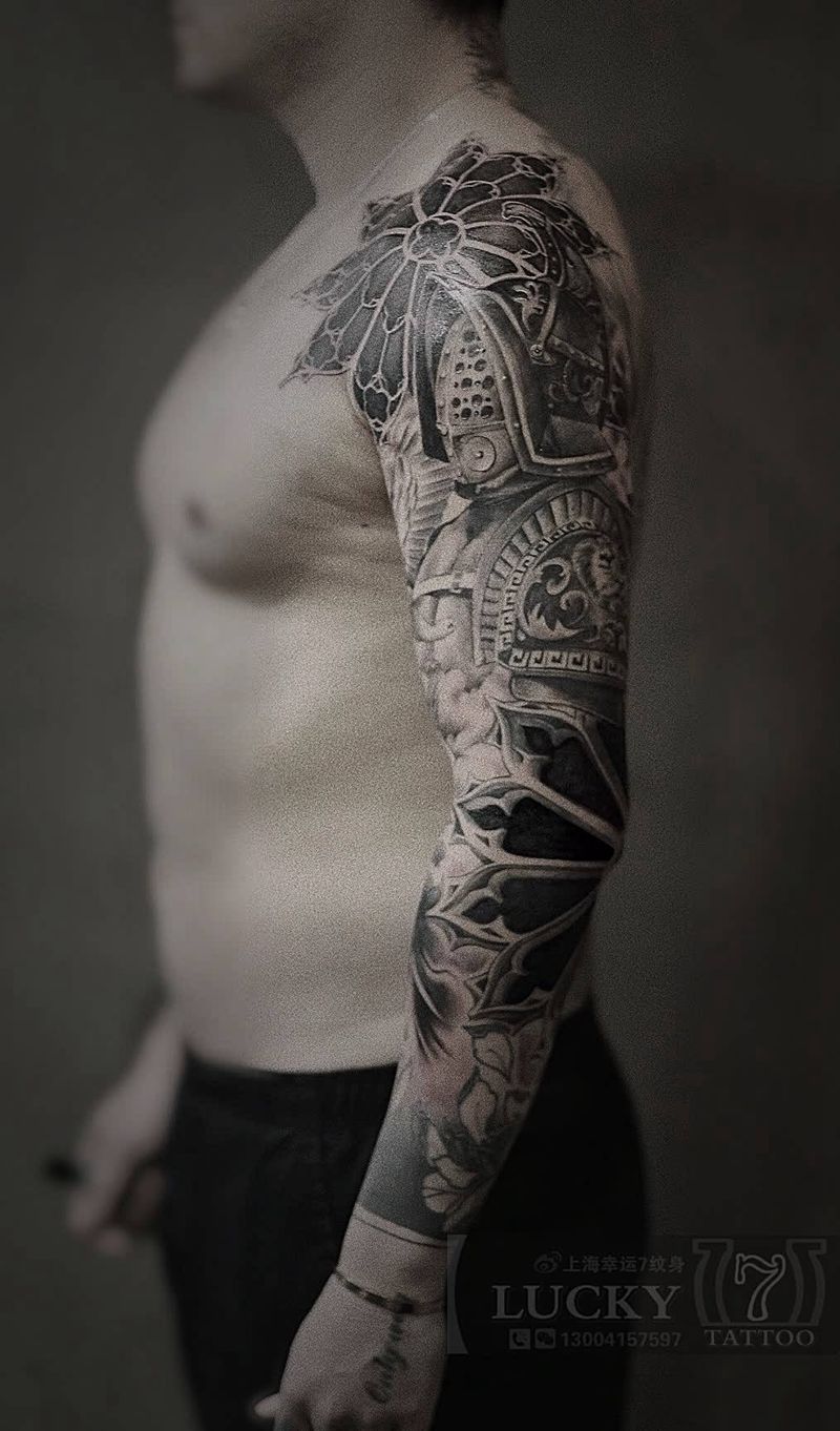 欧美黑灰包臂|幸运7纹身纹身图片_手臂欧美写实纹身图案