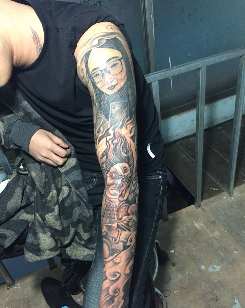 完成纹身图片_成品手臂传统人物纹身图案