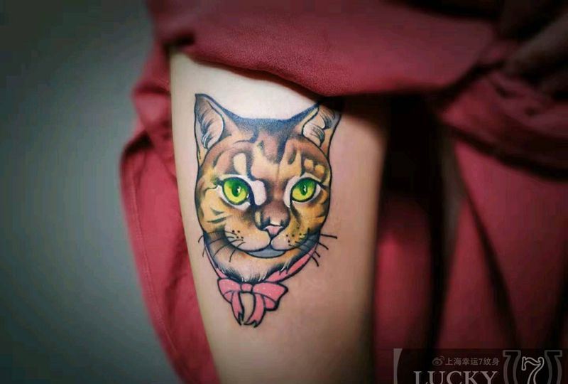 喵星人|幸运7纹身纹身图片_New School大腿纹身图案