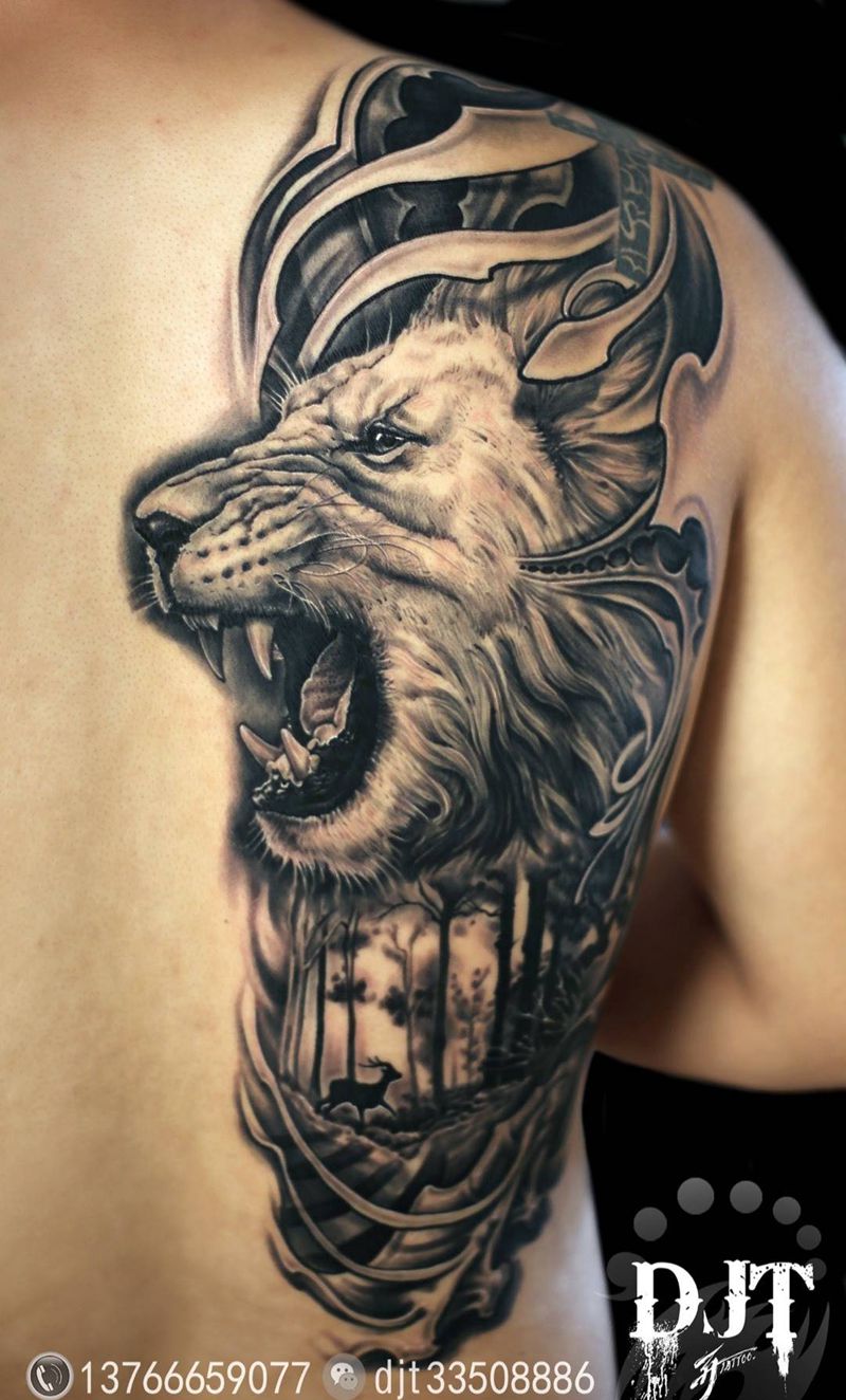 黑灰狮子作品by阿开纹身图片