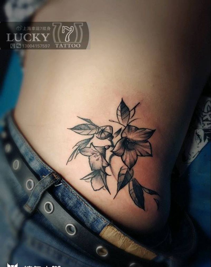 花卉|幸运7纹身纹身图片_腰部清新植物成品纹身图案