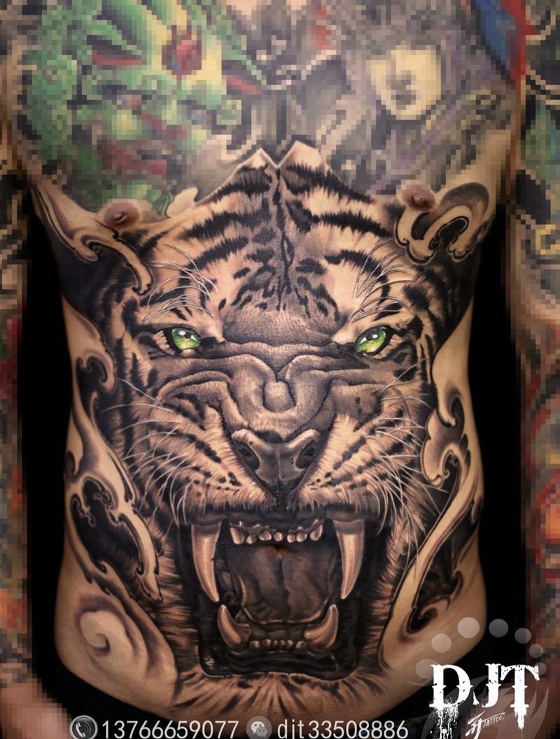 威武.霸气. by阿开.纹身图片_成品手稿背部欧美肖像写实动物原创纹身图案