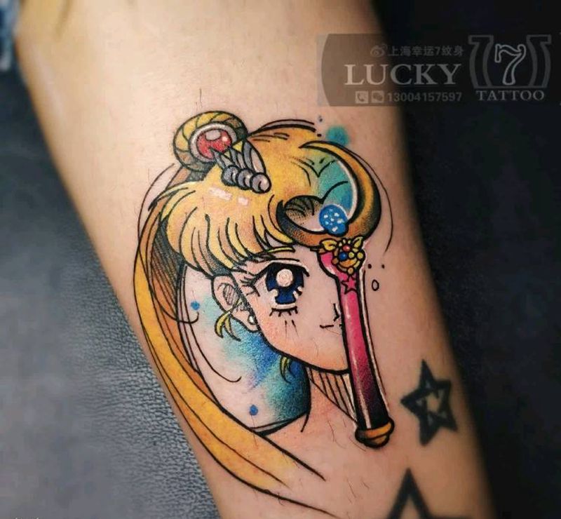 美少女战士水冰月|幸运7纹身纹身图片_腿部动漫纹身图案