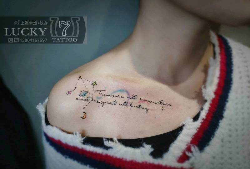小清新天秤座|字母|幸运7纹身纹身图片_锁骨字母小清新纹身图案